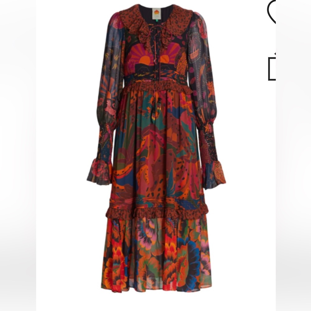 Farm Rio XS long sleeve Lace-Up Leopard Jungle Midi Dress